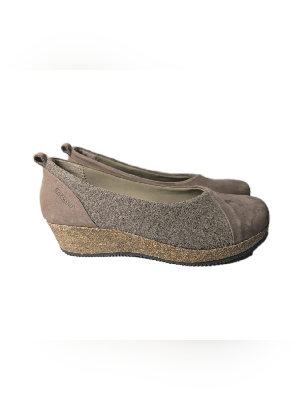 Stegmann Shoes Sophie Wool/Nubuck Leather Wedge Slip On Taupe Women Size 6.5